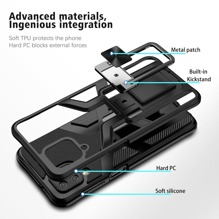 For Samsung Galaxy A12 Armor 2 in 1 Magnetic Shockproof Phone Case with Foldable Holder