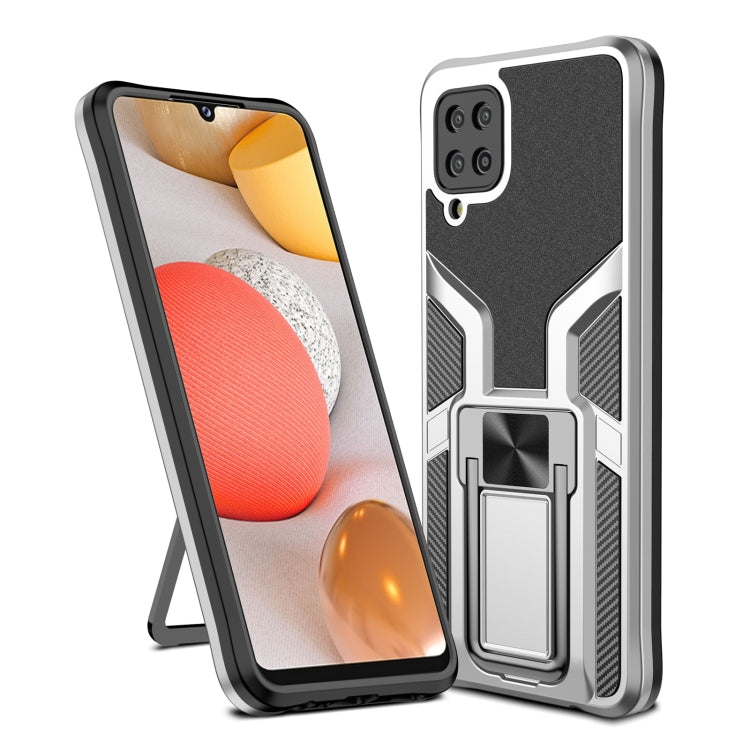 For Samsung Galaxy A12 Armor 2 in 1 Magnetic Shockproof Phone Case with Foldable Holder