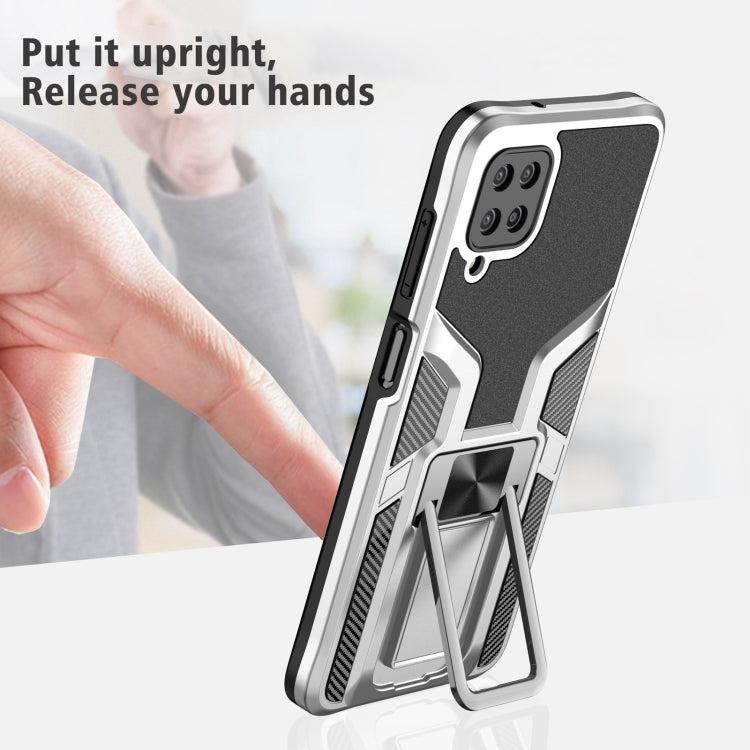 For Samsung Galaxy A12 Armor 2 in 1 Magnetic Shockproof Phone Case with Foldable Holder