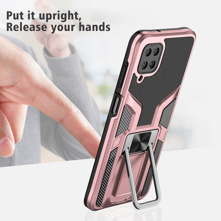 For Samsung Galaxy A12 Armor 2 in 1 Magnetic Shockproof Phone Case with Foldable Holder
