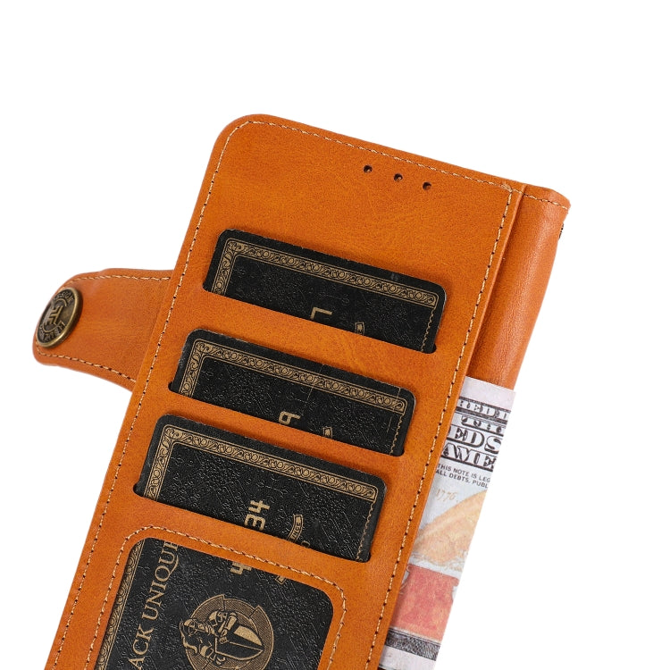 For Samsung Galaxy A13 5G KHAZNEH Cowhide Texture Horizontal Flip Leather Phone Case with Lanyard