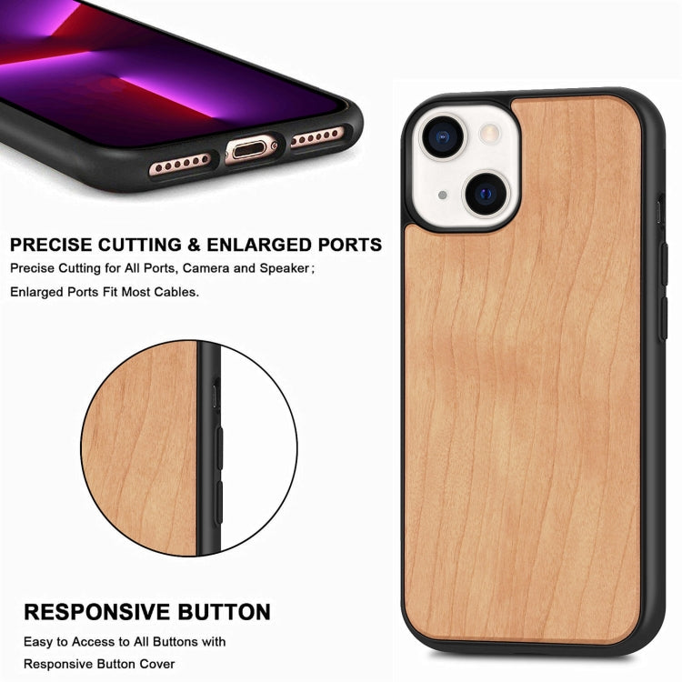 For iPhone 13 mini Wood Veneer TPU Shockproof Phone Case