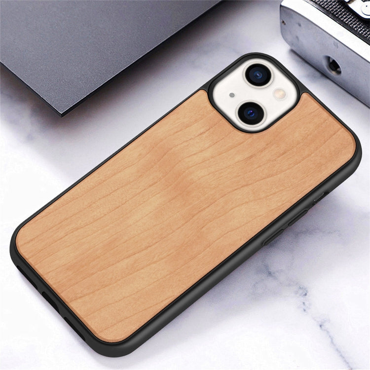 For iPhone 13 mini Wood Veneer TPU Shockproof Phone Case