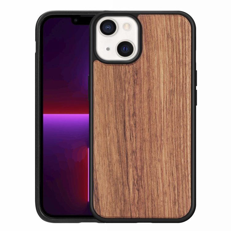 For iPhone 13 mini Wood Veneer TPU Shockproof Phone Case