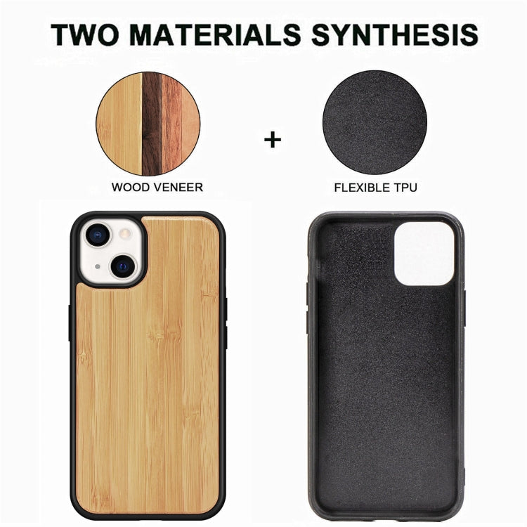 For iPhone 13 mini Wood Veneer TPU Shockproof Phone Case
