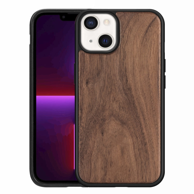 For iPhone 13 mini Wood Veneer TPU Shockproof Phone Case