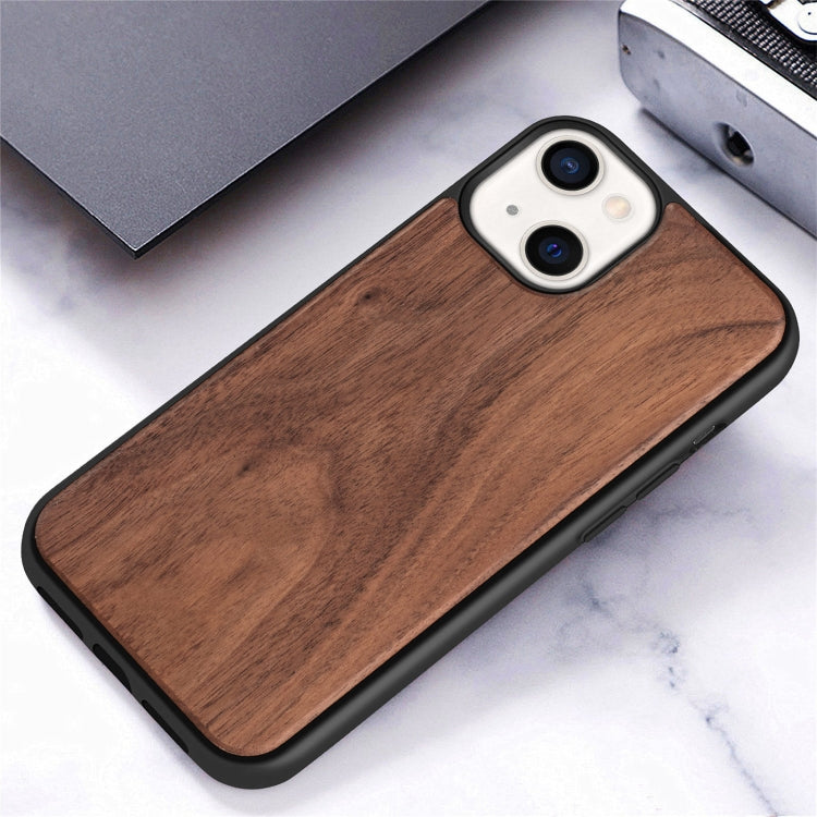 For iPhone 13 mini Wood Veneer TPU Shockproof Phone Case