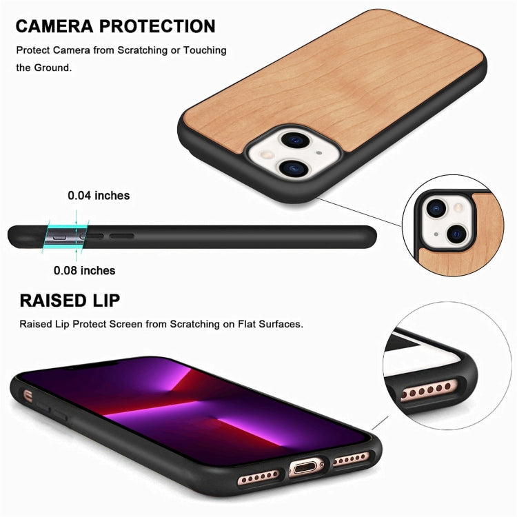 For iPhone 13 Wood Veneer TPU Shockproof Phone Case