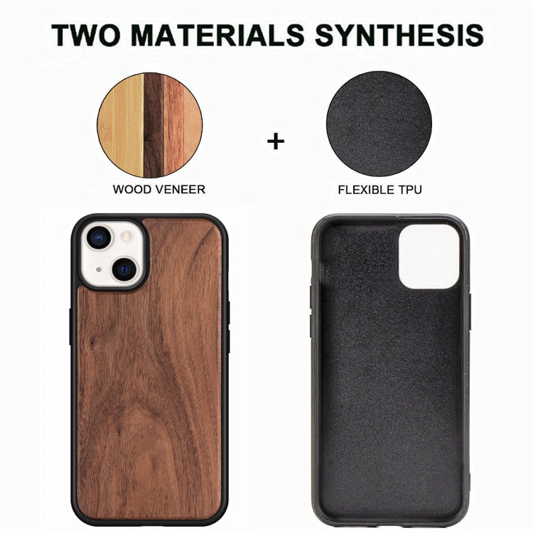 For iPhone 13 Wood Veneer TPU Shockproof Phone Case