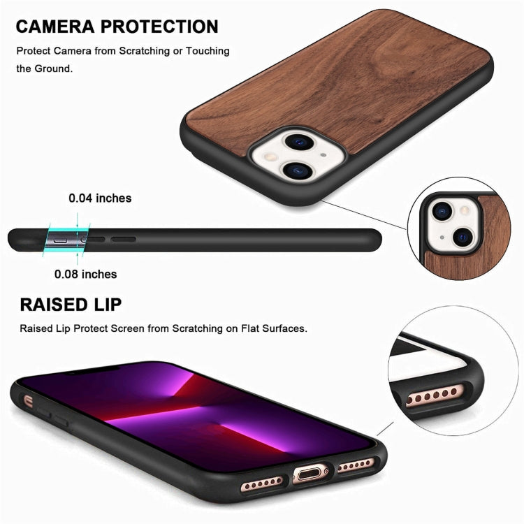 For iPhone 13 Wood Veneer TPU Shockproof Phone Case