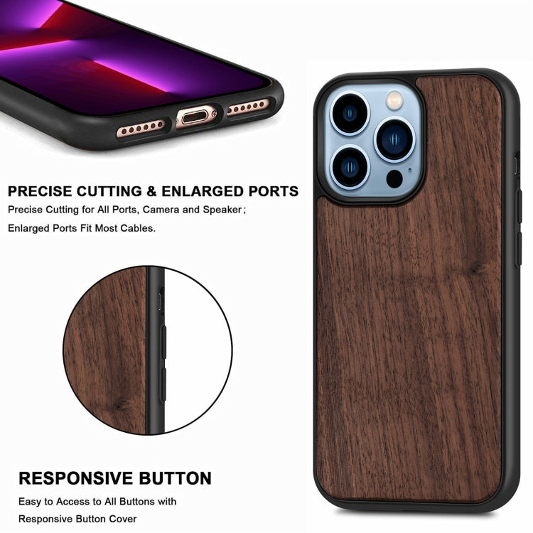 For iPhone 13 Pro Wood Veneer TPU Shockproof Phone Case