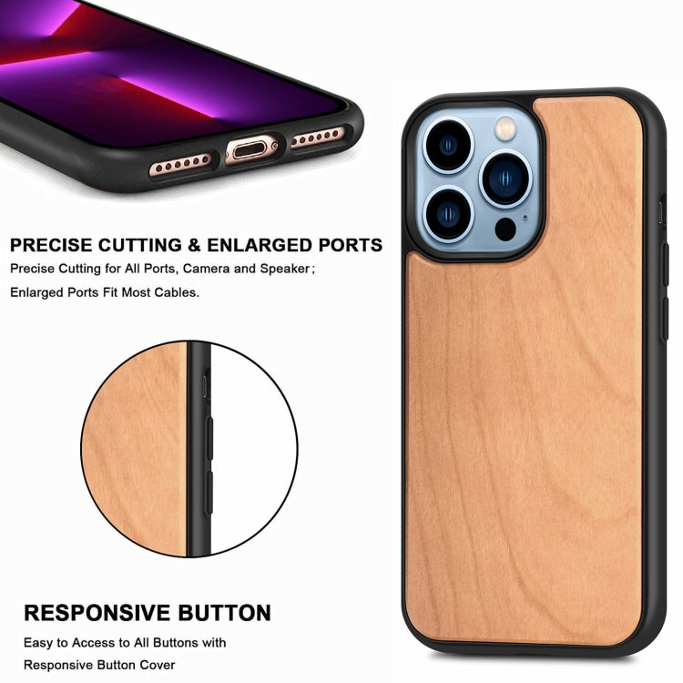 For iPhone 13 Pro Max Wood Veneer TPU Shockproof Phone Case