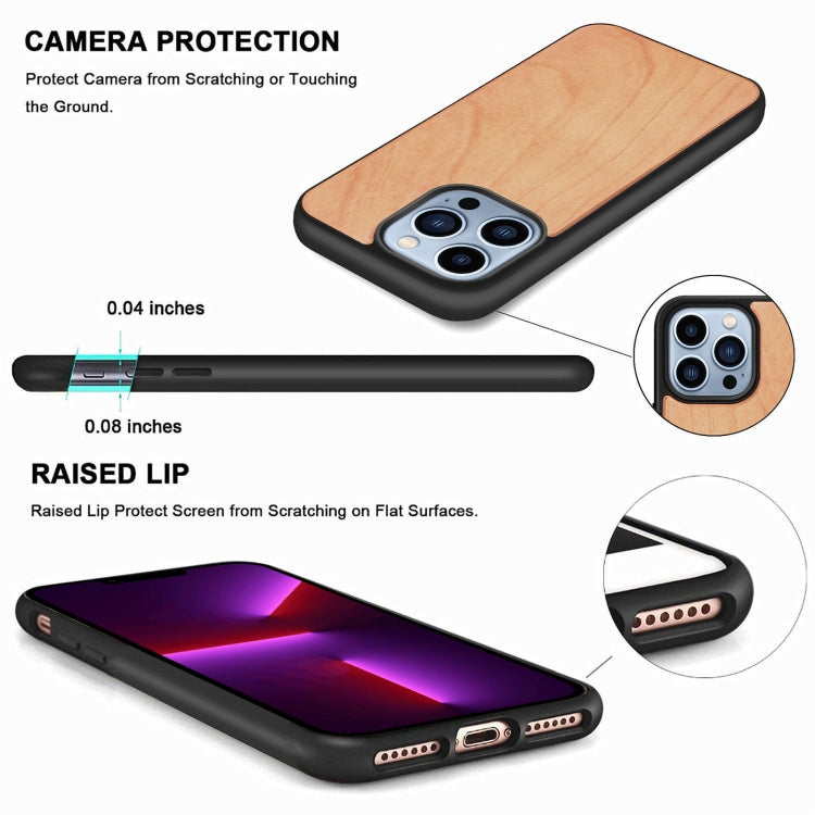 For iPhone 13 Pro Max Wood Veneer TPU Shockproof Phone Case