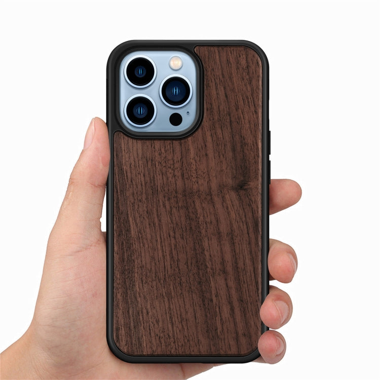 For iPhone 13 Pro Max Wood Veneer TPU Shockproof Phone Case