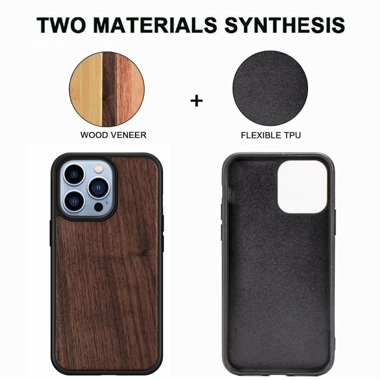 For iPhone 13 Pro Max Wood Veneer TPU Shockproof Phone Case