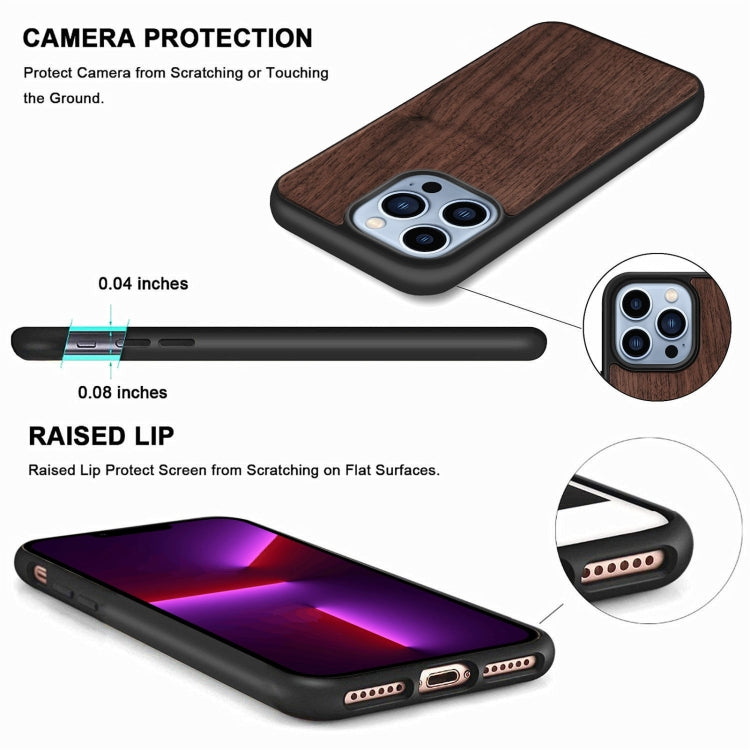 For iPhone 13 Pro Max Wood Veneer TPU Shockproof Phone Case