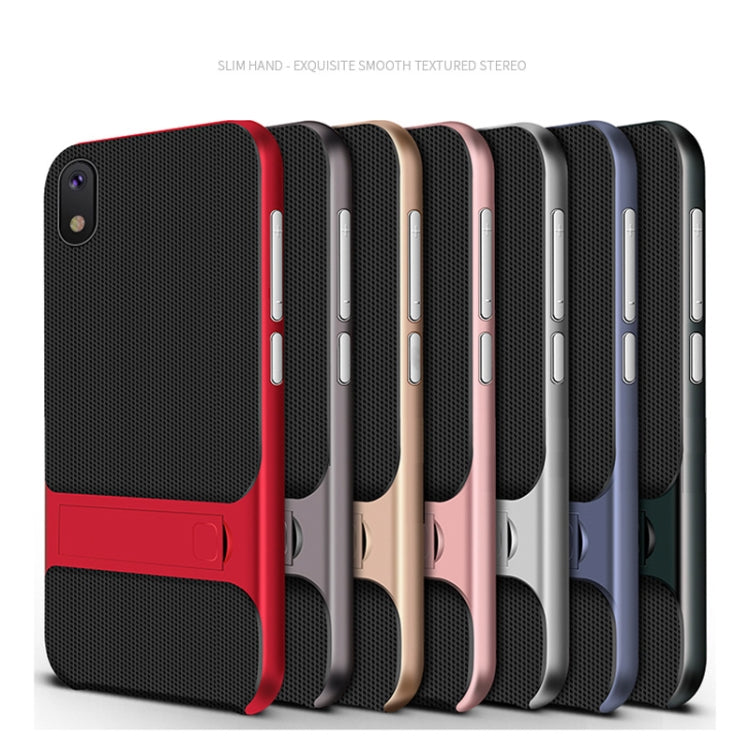 For Galaxy A10 Plaid Texture Non-slip TPU + PC Case with Holder