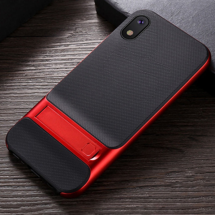 For Galaxy A10 Plaid Texture Non-slip TPU + PC Case with Holder