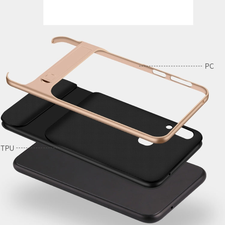 For Galaxy A30 Plaid Texture Non-slip TPU + PC Case with Holder