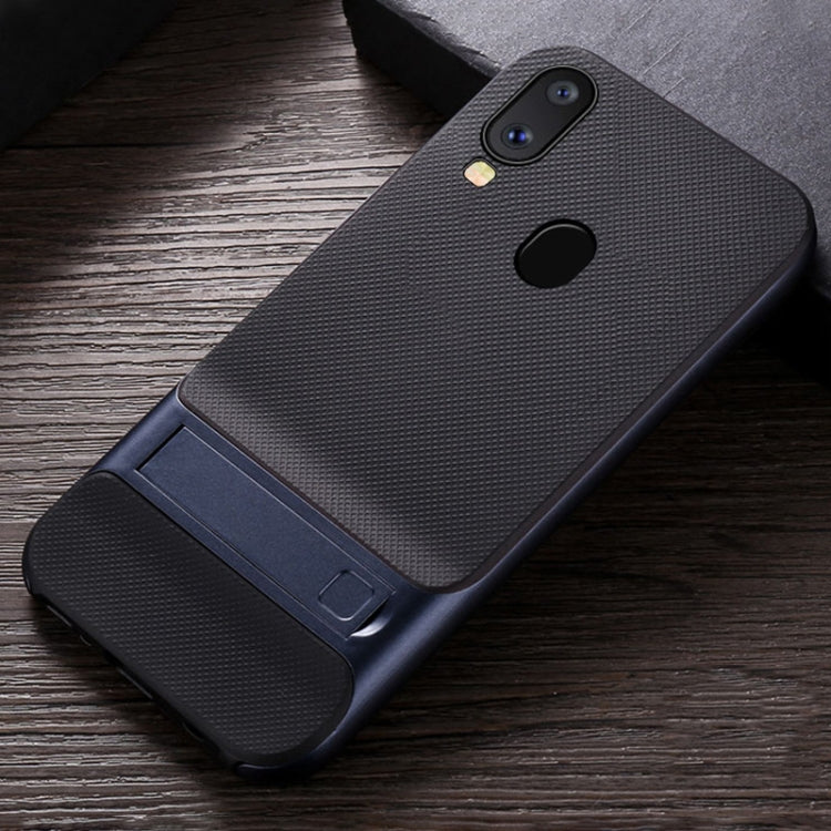 For Galaxy A40 Plaid Texture Non-slip TPU + PC Case with Holder