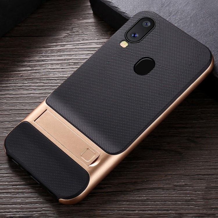 For Galaxy A40 Plaid Texture Non-slip TPU + PC Case with Holder