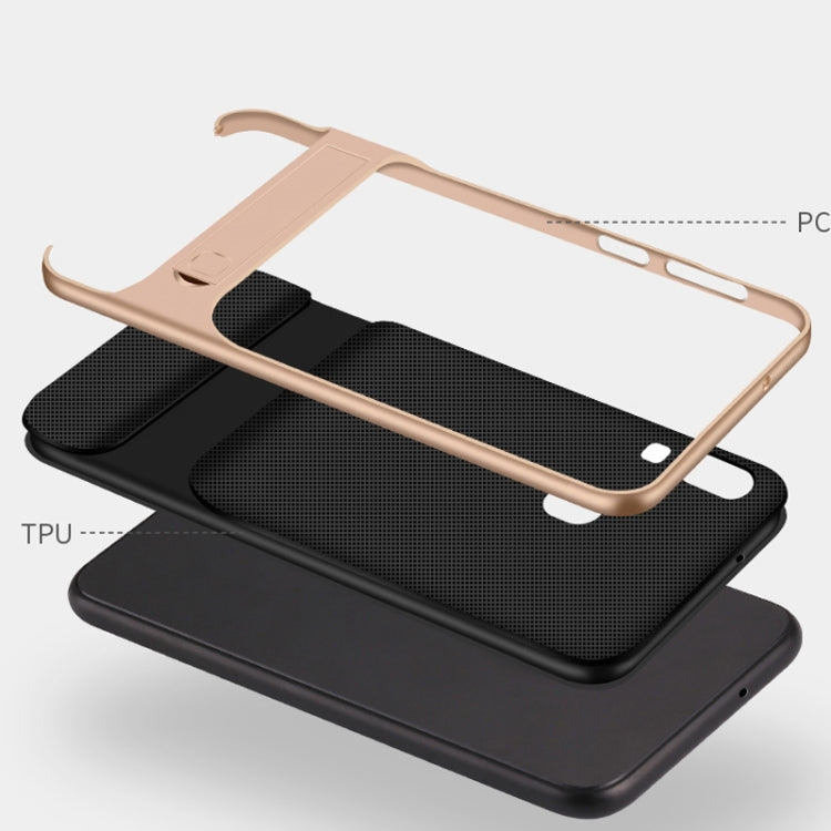 For Galaxy A40 Plaid Texture Non-slip TPU + PC Case with Holder