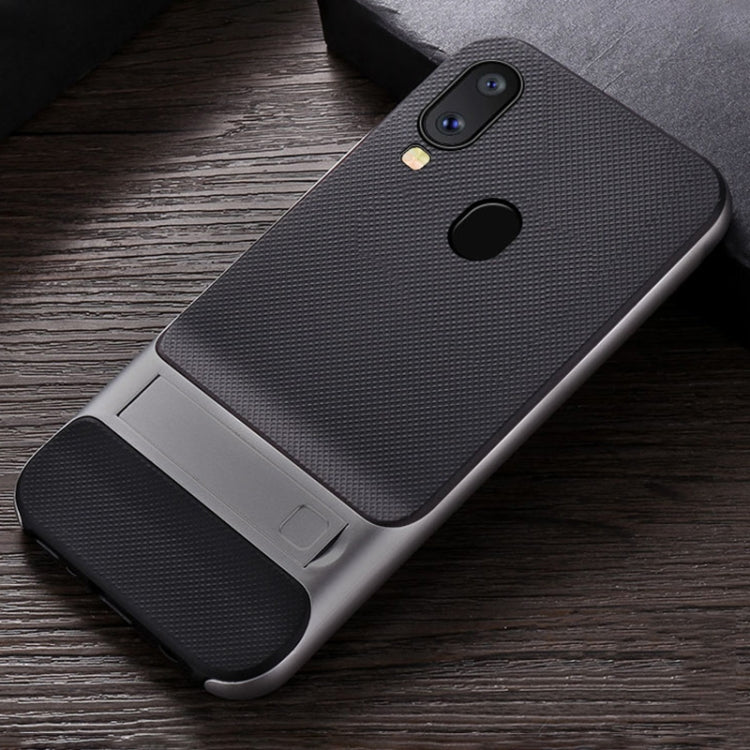 For Galaxy A40 Plaid Texture Non-slip TPU + PC Case with Holder