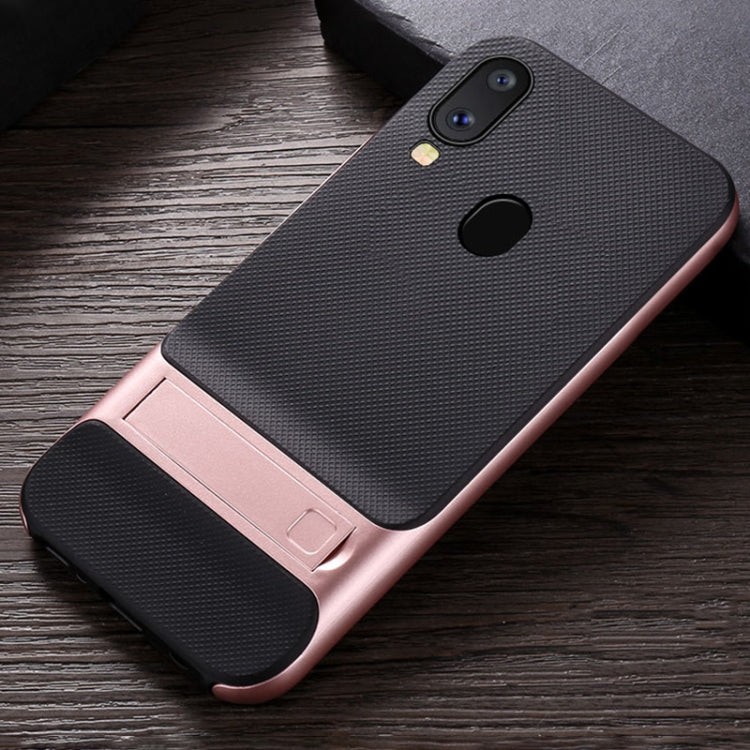For Galaxy A40 Plaid Texture Non-slip TPU + PC Case with Holder