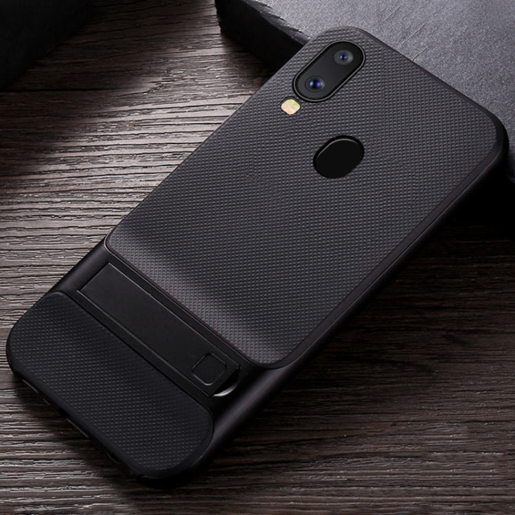 For Galaxy A40 Plaid Texture Non-slip TPU + PC Case with Holder