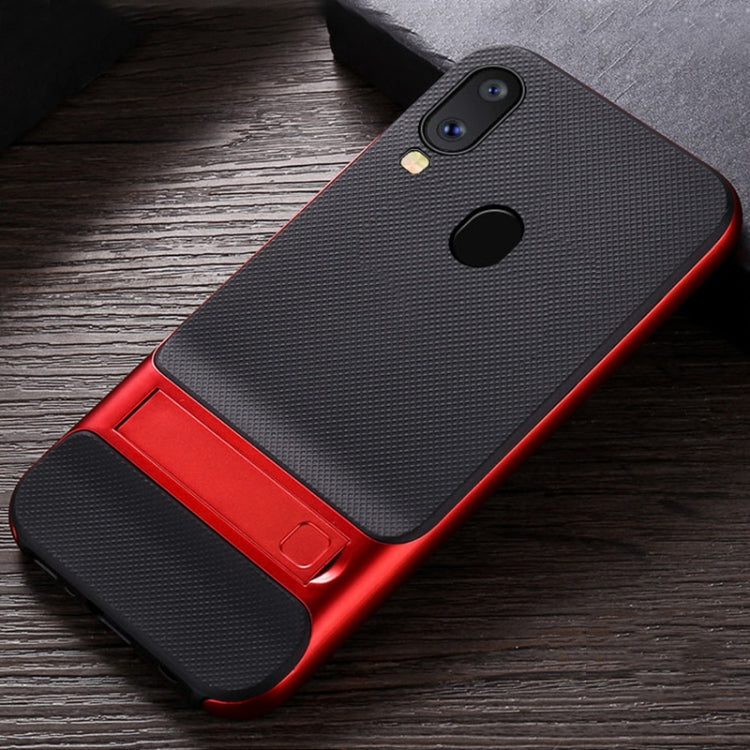 For Galaxy A40 Plaid Texture Non-slip TPU + PC Case with Holder
