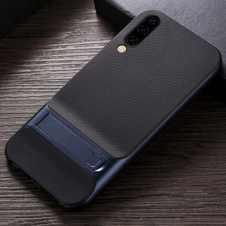 For Galaxy A50 Plaid Texture Non-slip TPU + PC Case with Holder