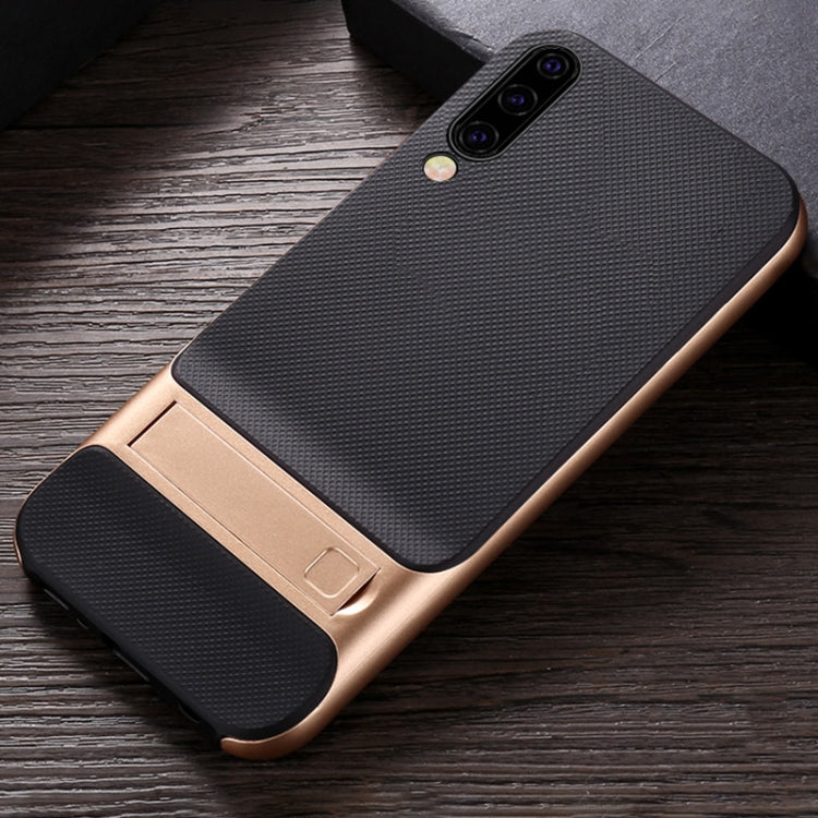 For Galaxy A50 Plaid Texture Non-slip TPU + PC Case with Holder