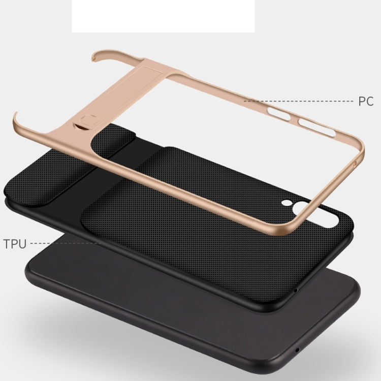 For Galaxy A50 Plaid Texture Non-slip TPU + PC Case with Holder