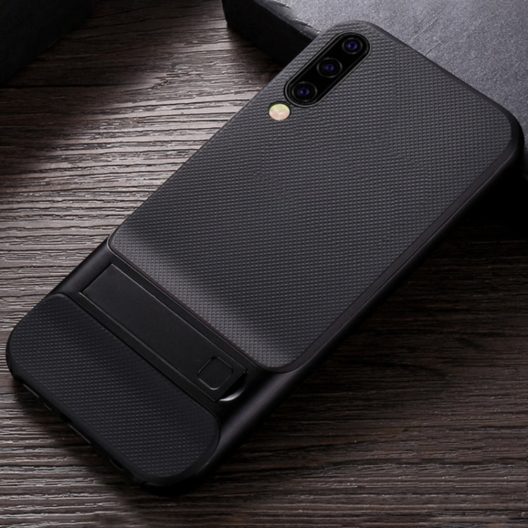 For Galaxy A50 Plaid Texture Non-slip TPU + PC Case with Holder
