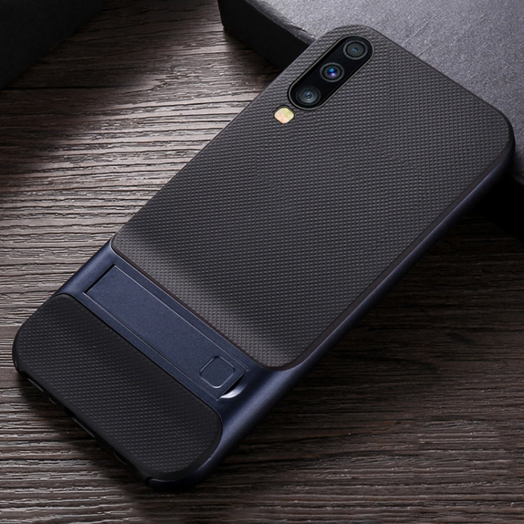 For Galaxy A70 Plaid Texture Non-slip TPU + PC Case with Holder