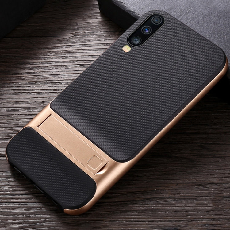 For Galaxy A70 Plaid Texture Non-slip TPU + PC Case with Holder