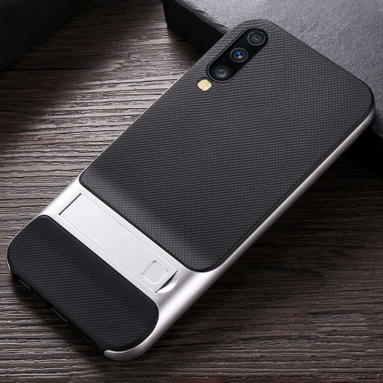 For Galaxy A70 Plaid Texture Non-slip TPU + PC Case with Holder