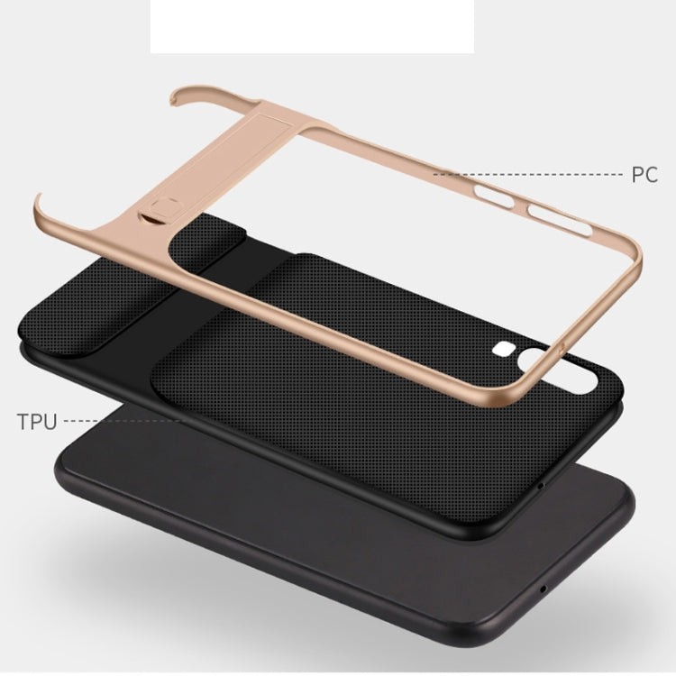 For Galaxy A70 Plaid Texture Non-slip TPU + PC Case with Holder