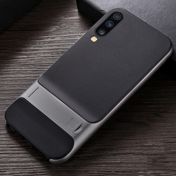 For Galaxy A70 Plaid Texture Non-slip TPU + PC Case with Holder