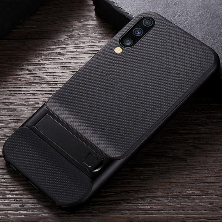 For Galaxy A70 Plaid Texture Non-slip TPU + PC Case with Holder