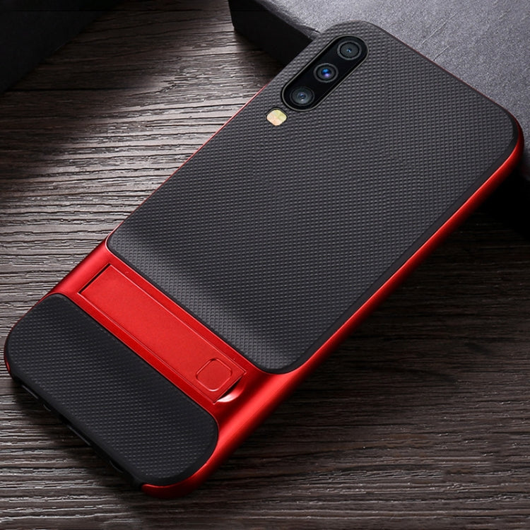 For Galaxy A70 Plaid Texture Non-slip TPU + PC Case with Holder