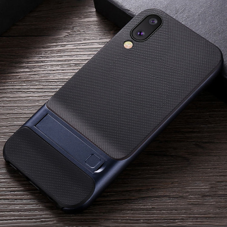 For Galaxy M10 Plaid Texture Non-slip TPU + PC Case with Holder