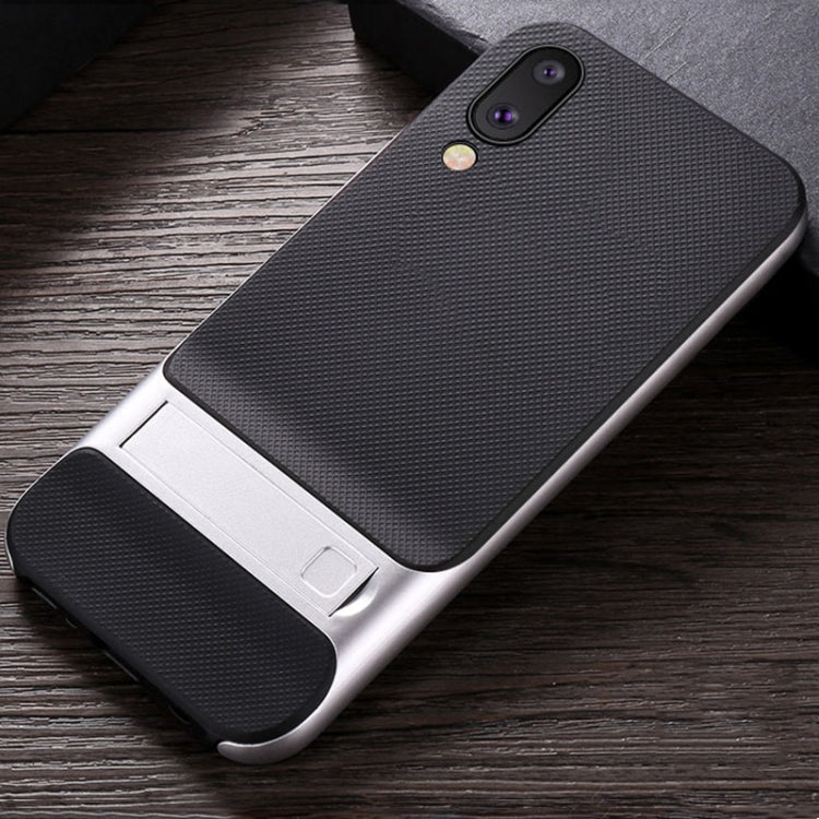 For Galaxy M10 Plaid Texture Non-slip TPU + PC Case with Holder