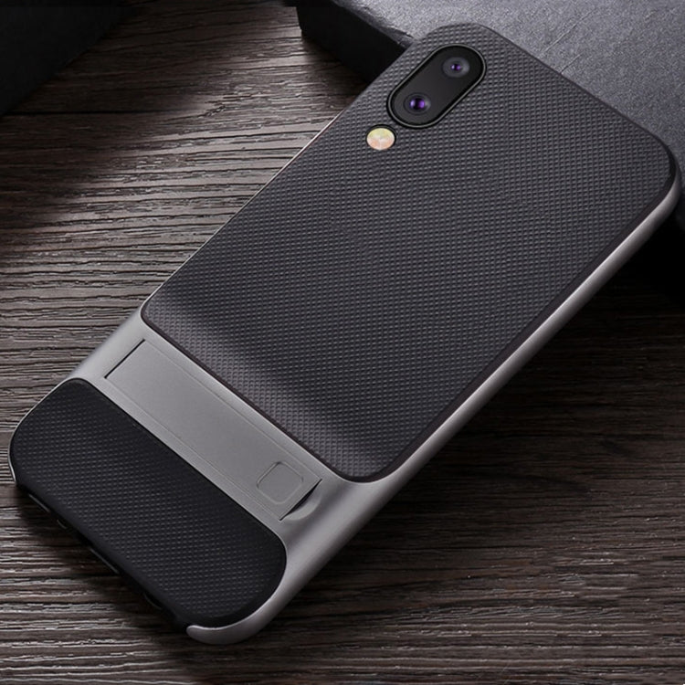 For Galaxy M10 Plaid Texture Non-slip TPU + PC Case with Holder