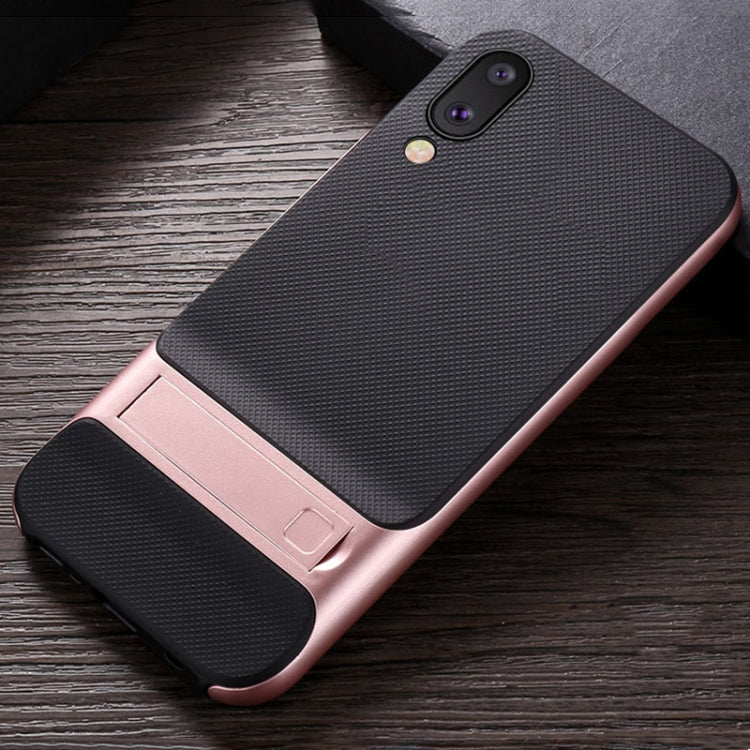 For Galaxy M10 Plaid Texture Non-slip TPU + PC Case with Holder