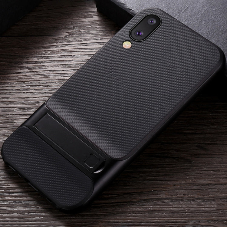 For Galaxy M10 Plaid Texture Non-slip TPU + PC Case with Holder