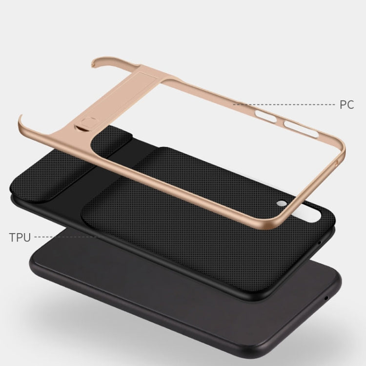 For Galaxy M10 Plaid Texture Non-slip TPU + PC Case with Holder