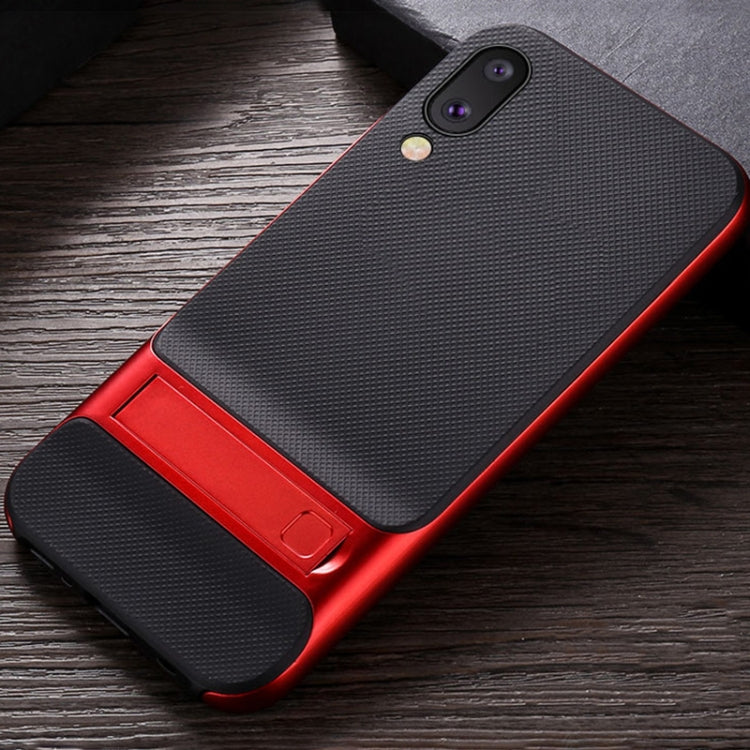 For Galaxy M10 Plaid Texture Non-slip TPU + PC Case with Holder