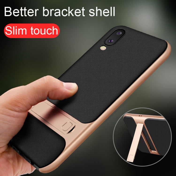 For Galaxy M10 Plaid Texture Non-slip TPU + PC Case with Holder