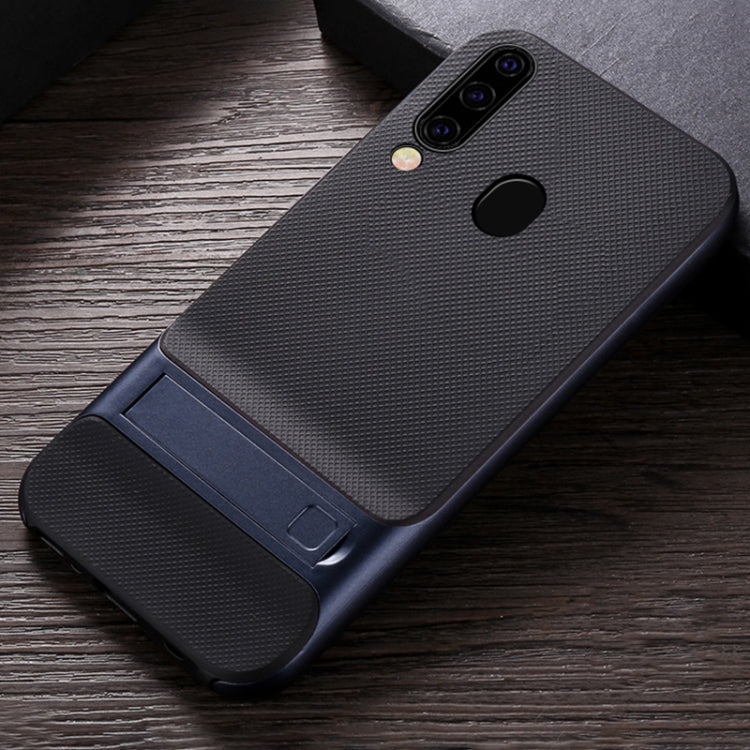 For Galaxy M30 Plaid Texture Non-slip TPU + PC Case with Holder